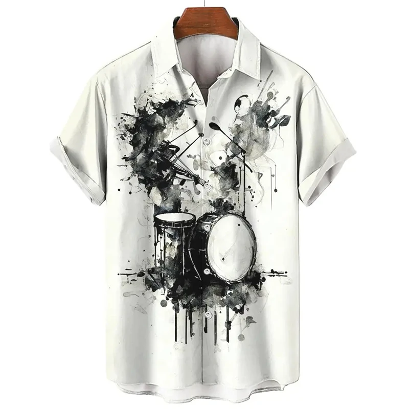 

Colorful Musical Instrument Pattern Hawaiian Shirt For Men 3d Saxophone Guitar Print Beach Short Sleeve Casual Male Tops Blouse