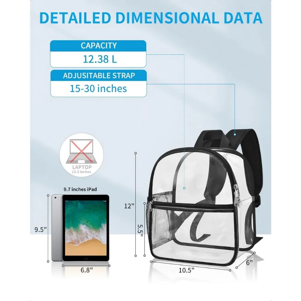 Clear Backpack Stadium Approved 12×12×6 with Reinforced and Wider Shoulder Straps Small Clear Bag for Schools Concer