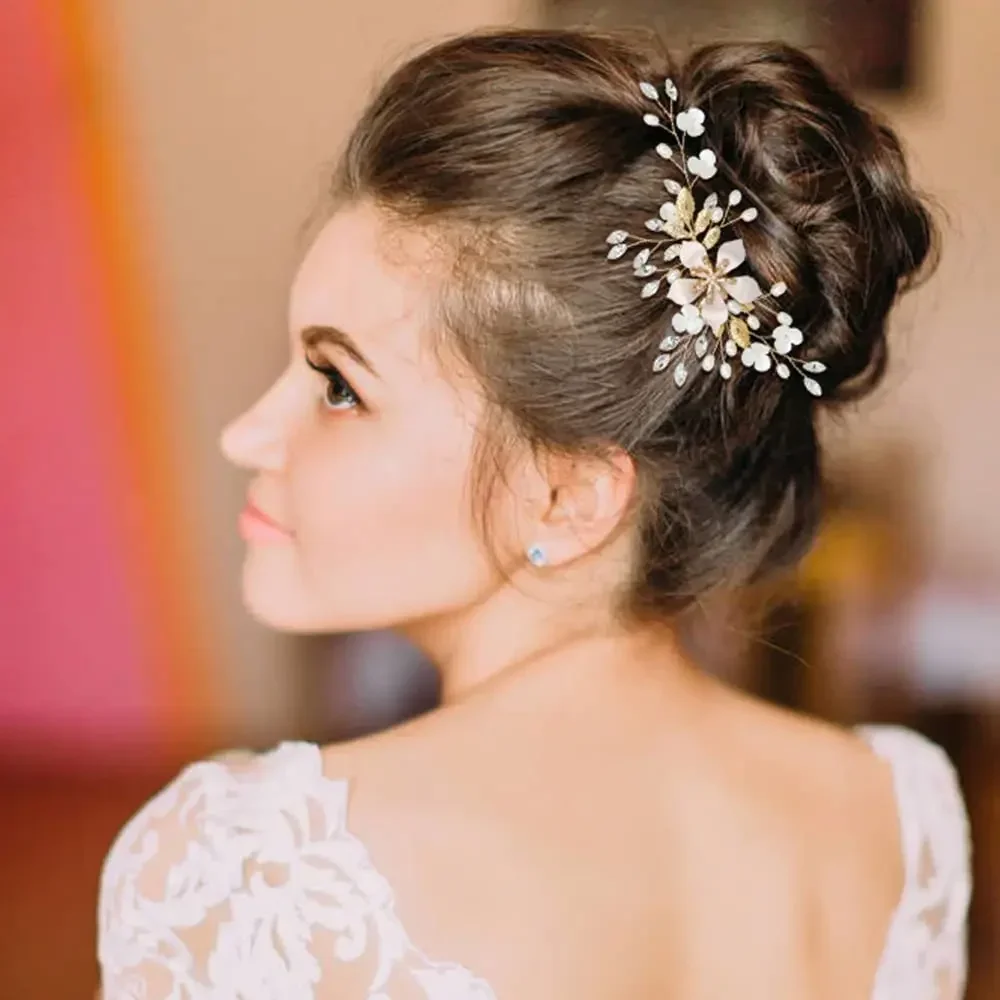 Confezione da 36 pettini laterali per capelli da sposa in foglia d'oro, forcine per capelli con perle a forma di U, fermagli per capelli con strass a spirale, mollette, copricapo da ballo