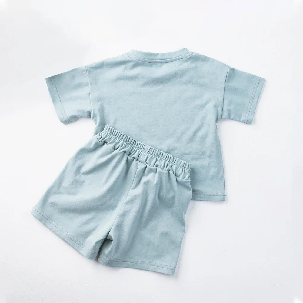 Toddler Boy Girl Casual Outfits Cotton Short Sleeves+Shorts 2pcs Clothes Sets Solid O-neck Baby Boy Clothes 1-6Y Children Suits