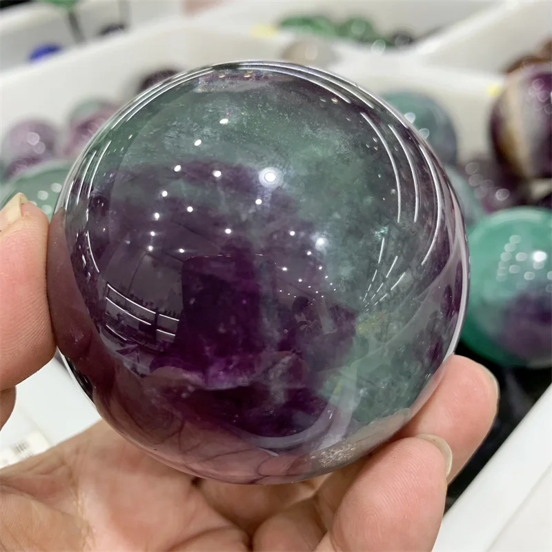 Natural Fluorite Sphere Ball, Worry Stone, Reiki Meditation, Spiritual Healing, Home Decor, Friend Gift, 7cm