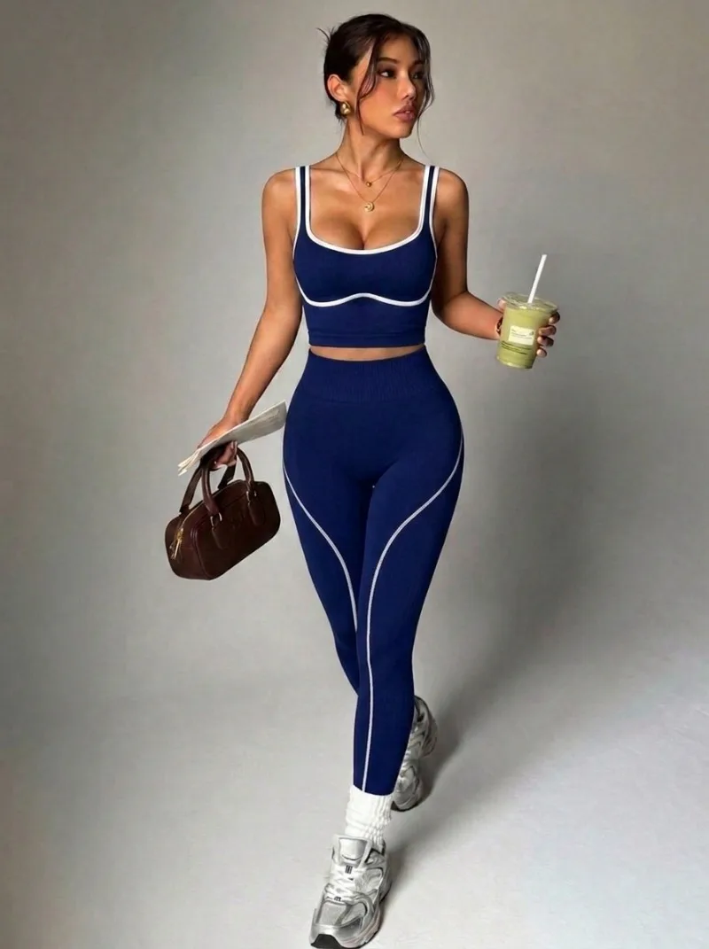 2 Pieces Sports Set Women Leopard Print Strap Bras Ribbed Trim Padded Crop Top High Waist Shorts Casual Daily Lounge Yoga Suit