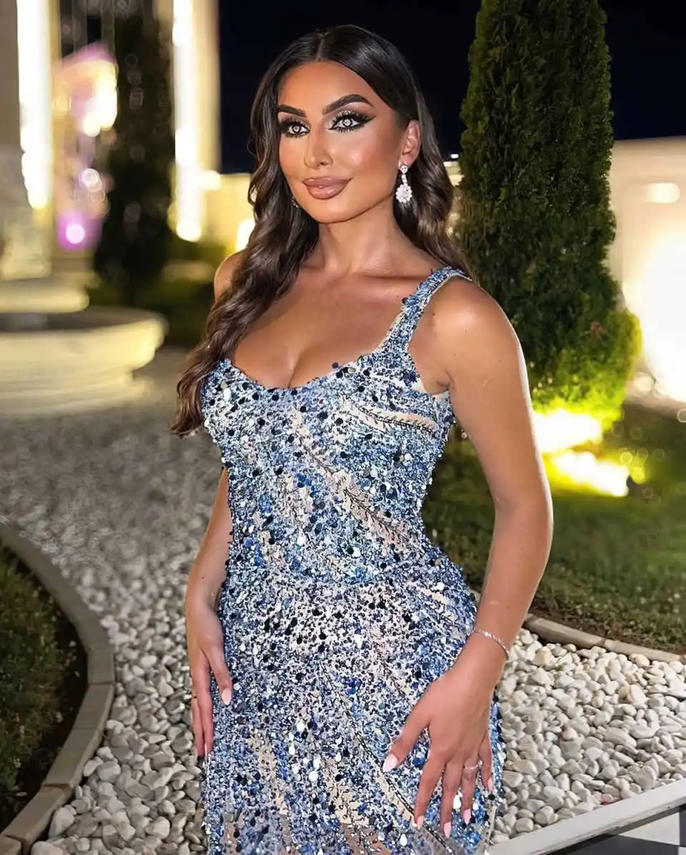 فساتين سهرة جميلة المظهر حورية البحر بدون حمالات مطرز بالترتر بدون أكمام فستان حفلات فساتين الحفلات Vestido De Noite مخصصة