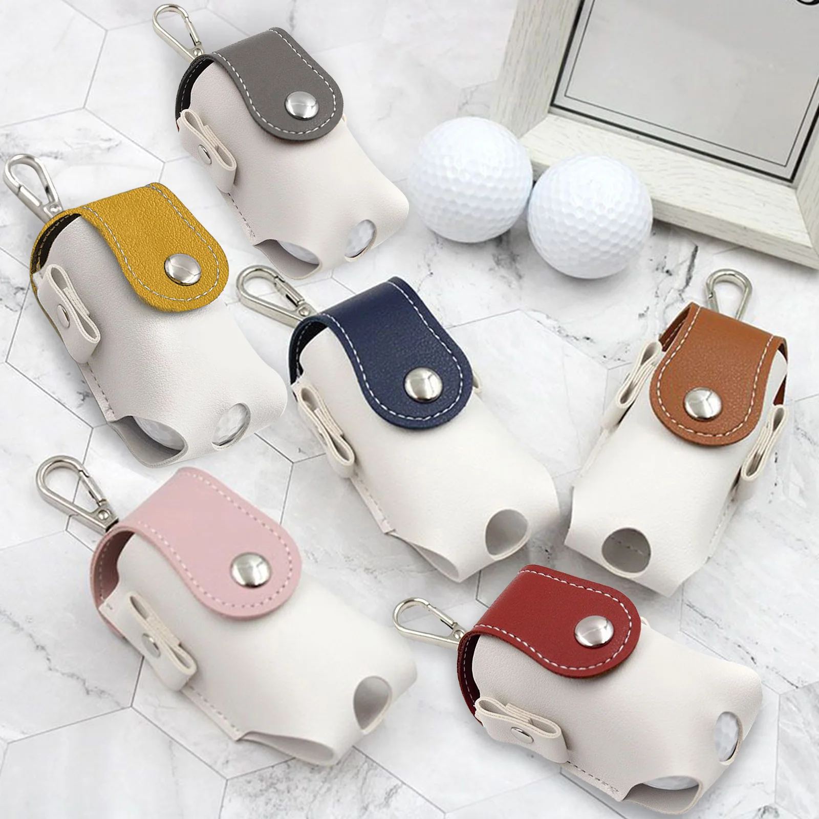 

Unisex Golf Ball Waist Bag, Mini PU Leather Pouch with Tees Slot & Metal Buckle for Outdoor Sports