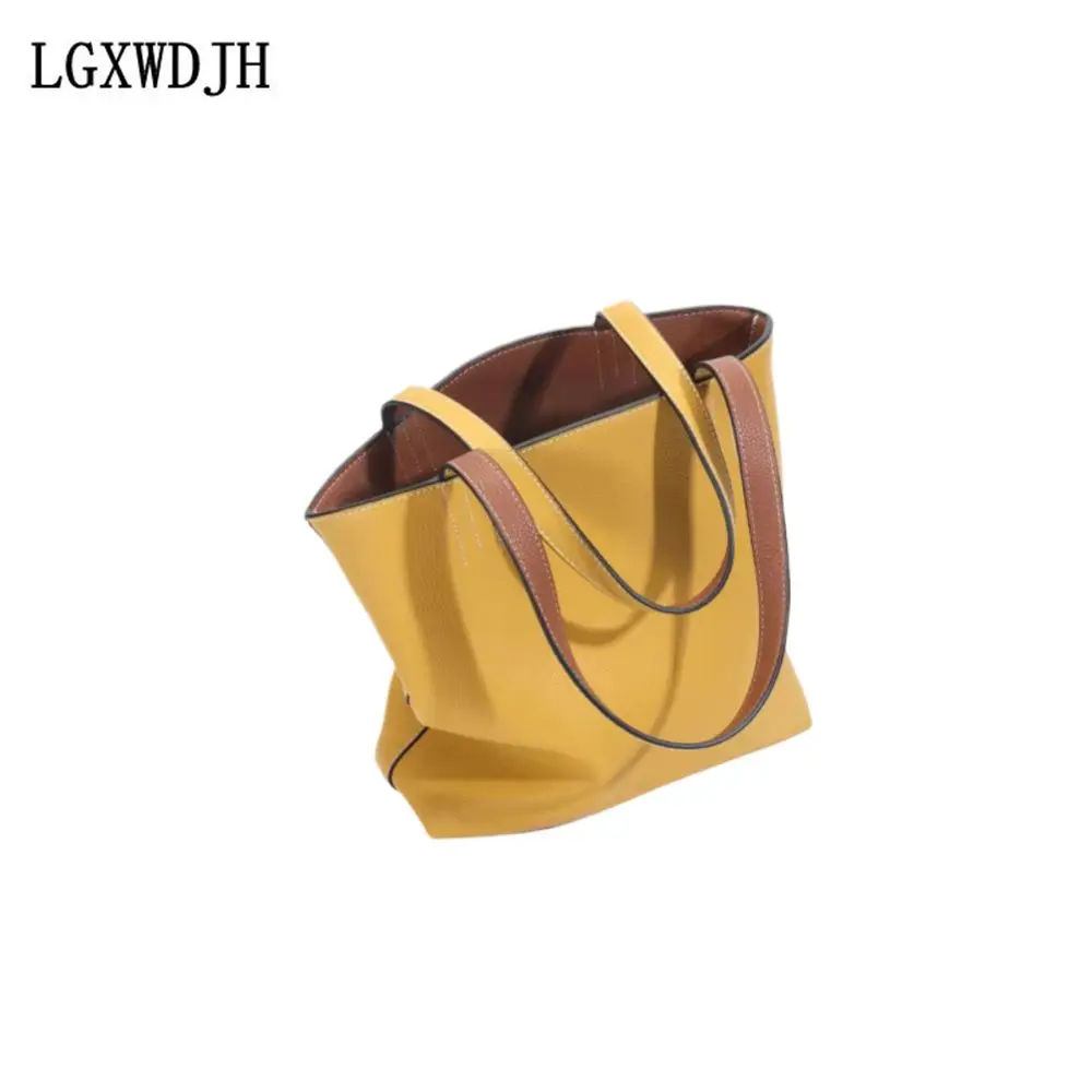 High-class bucket-type large-capacity ladies Shoulder bag Simple Commuter Autumn and Winter Tote Bag Double-sided Handbag woman