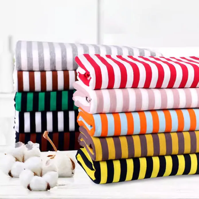 1cm colorful stripe 100% cotton knitting elastic fabric DIY sewing T-shirt leggings Clothing fabric width 50* 165cm  telas