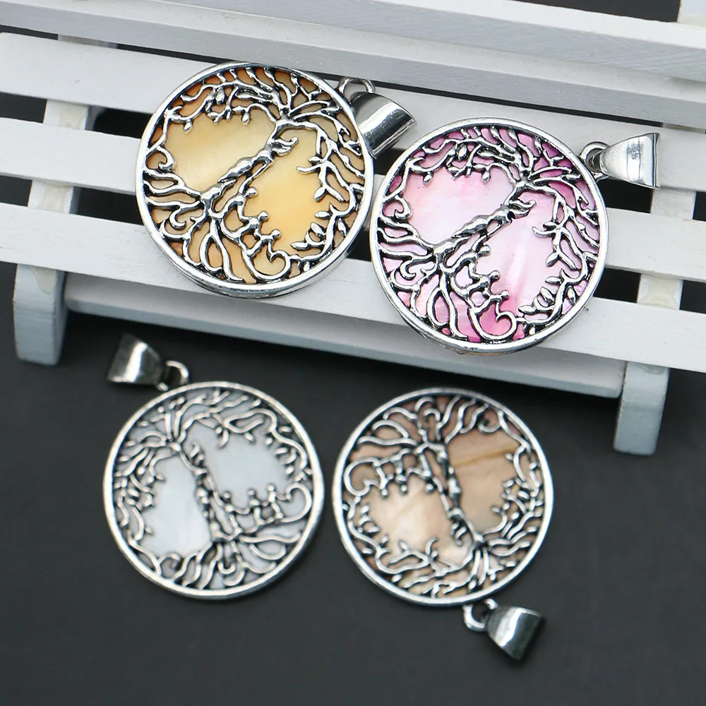Round Natural Colorful Polished Shell Electroplated Single‑Hole Wrapped‑Edge Pendant DIY Jewelry Material Gift for Necklaces