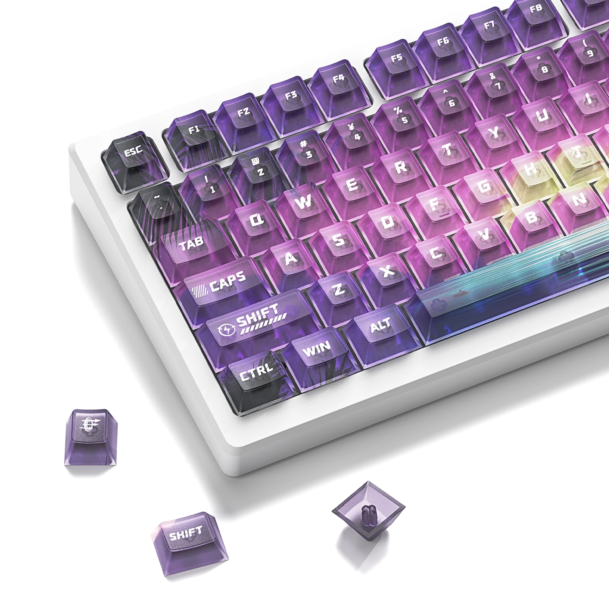 115 مفتاحًا ملونًا على شكل نجمة شفافة وواضحة Keycap كريستال PC Keycap RGB يلمع من خلال غطاء المفتاح ملف الكرز للوحة المفاتيح MX Switch