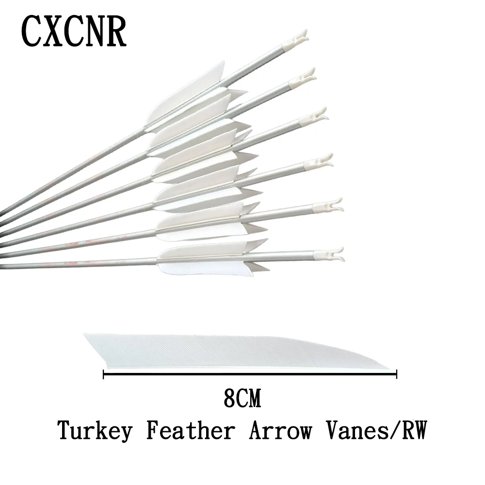 50 Pcs 8cm RW Turkey Feather Fletches, High Speed Knife Cut Vanes for Traditional Recurve Bow Hunting, DIY Arrow Accessories