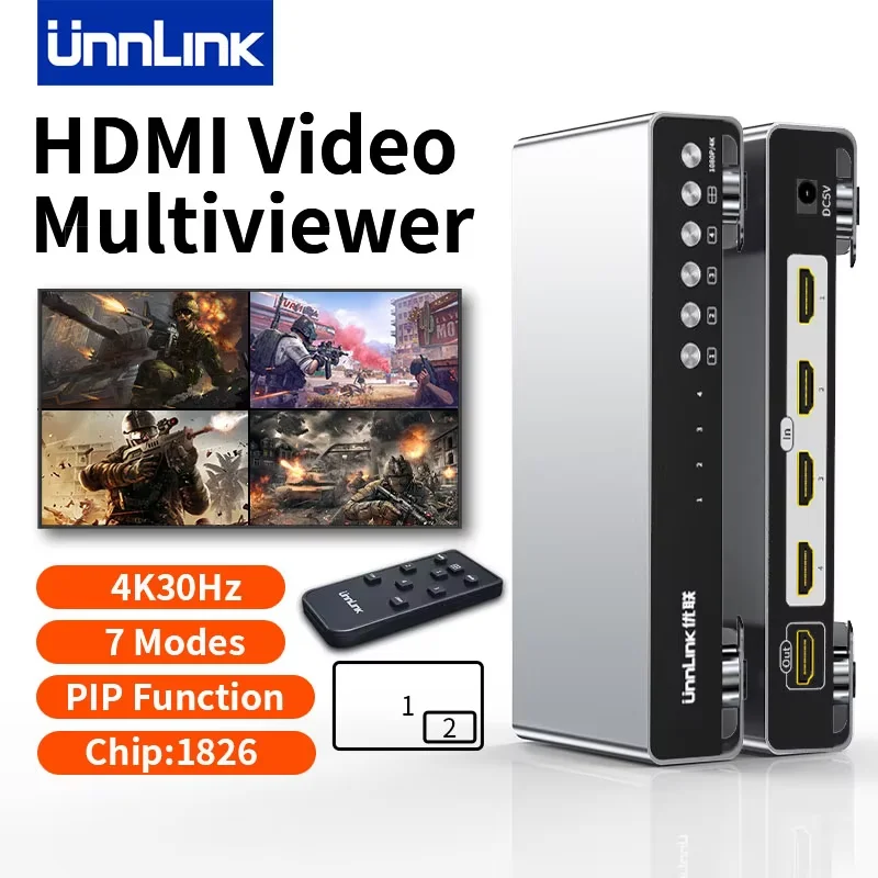 �y�Z�[�����zUnnlink 4K HDMI �N�A�b�h�X�N���[���}���`�r���[�A 4x1 2x1 �V�[�����X�X�C�b�`���O 4 In 1 Out HDMI �X�C�b�` PIP �J���� PC ���烂�j�^�[ 1826 �`�b�v