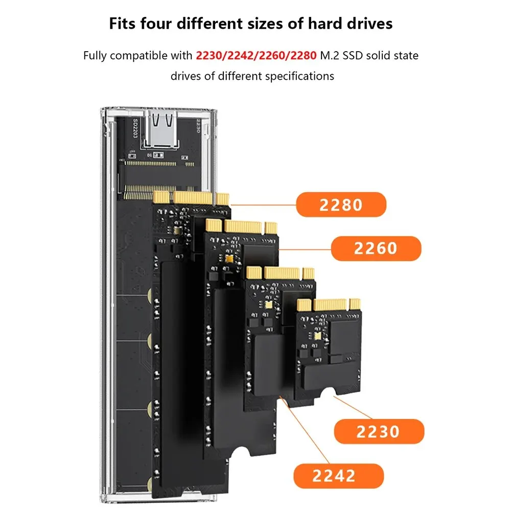 M.2 NVME PCIe NGFF SATA Dual Protocol SSD Case Clear USB Type C 10Gbps PCI-E M2 SSD Transparent External Enclosure Hard Disk Box
