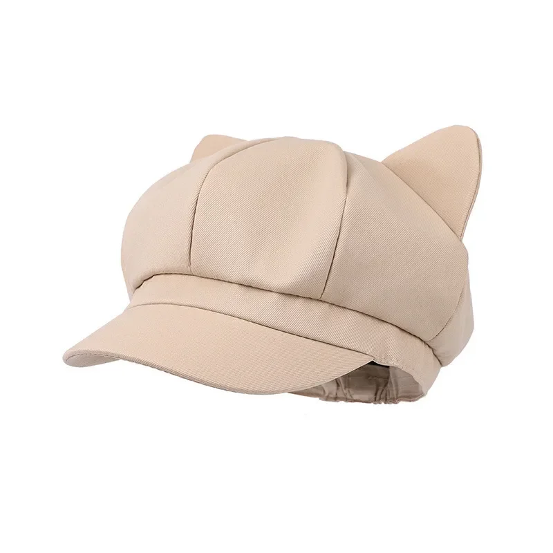 Autumn Winter Acrylic Warm Cartoon Cat Octagonal Hats for Women and Girl Berets Painter Hat Beanie Cap 19