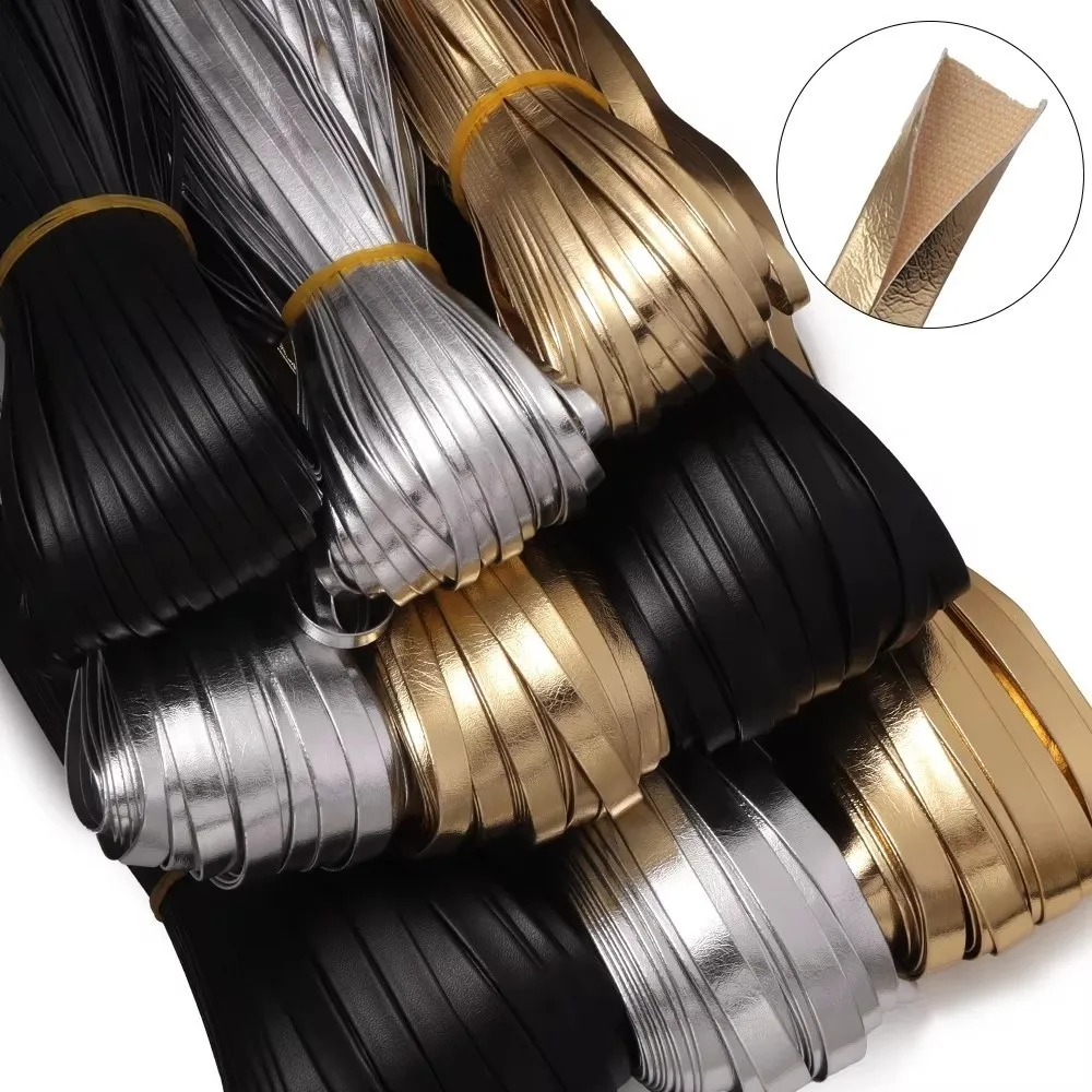 5 Yards Length PU Leather Binding Strip Gold Silver Color Universal Edging Metallic Leather Edging String 5/8/10mm Width