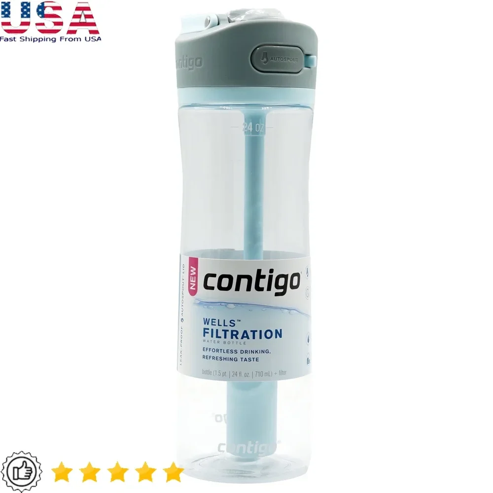 

Бутылка для воды с фильтром на 24 унции и соломинкой AUTOSPOUT Герметичная конструкция Технология угольного фильтра Легкое питьевое питание одной рукой Идеальное путешествие