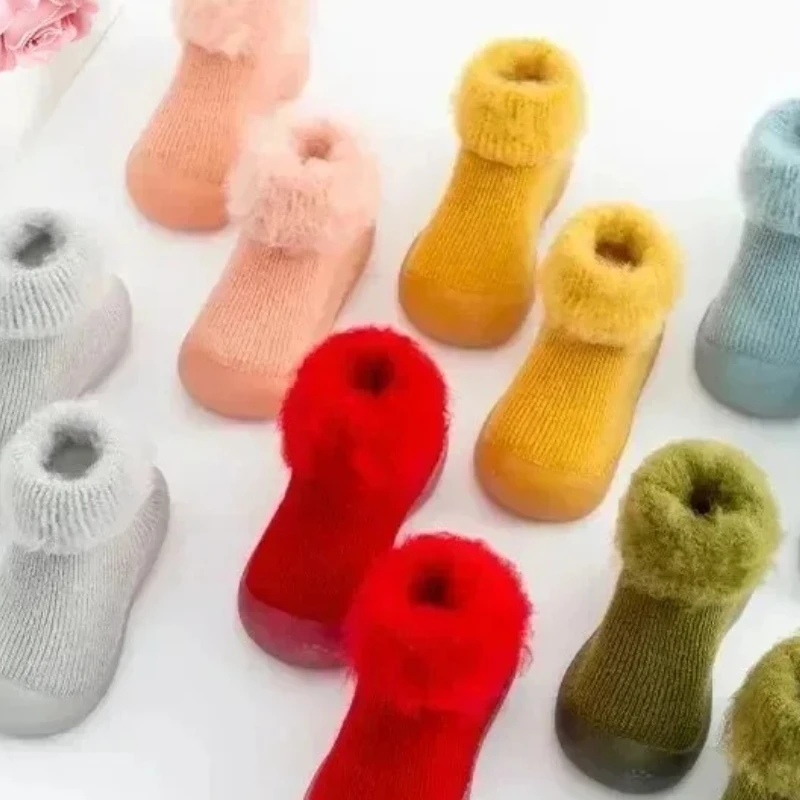 

Милые нескользящие носки с мягкой подошвой, утолщенная теплая обувь с высокой трубкой, новая зимняя детская обувь с мягкой подкладкой для малышей, детская домашняя обувь