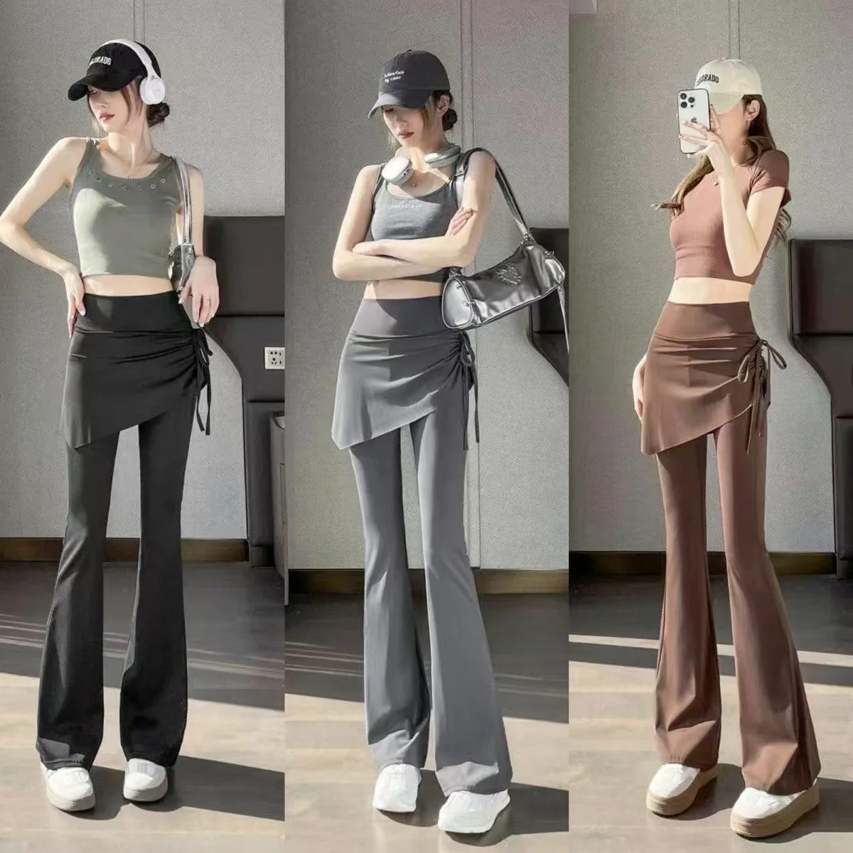 

2025 New Drawstring Micro-flared Pants High Waist and Thin Sports Micro-pull Pants Skirt