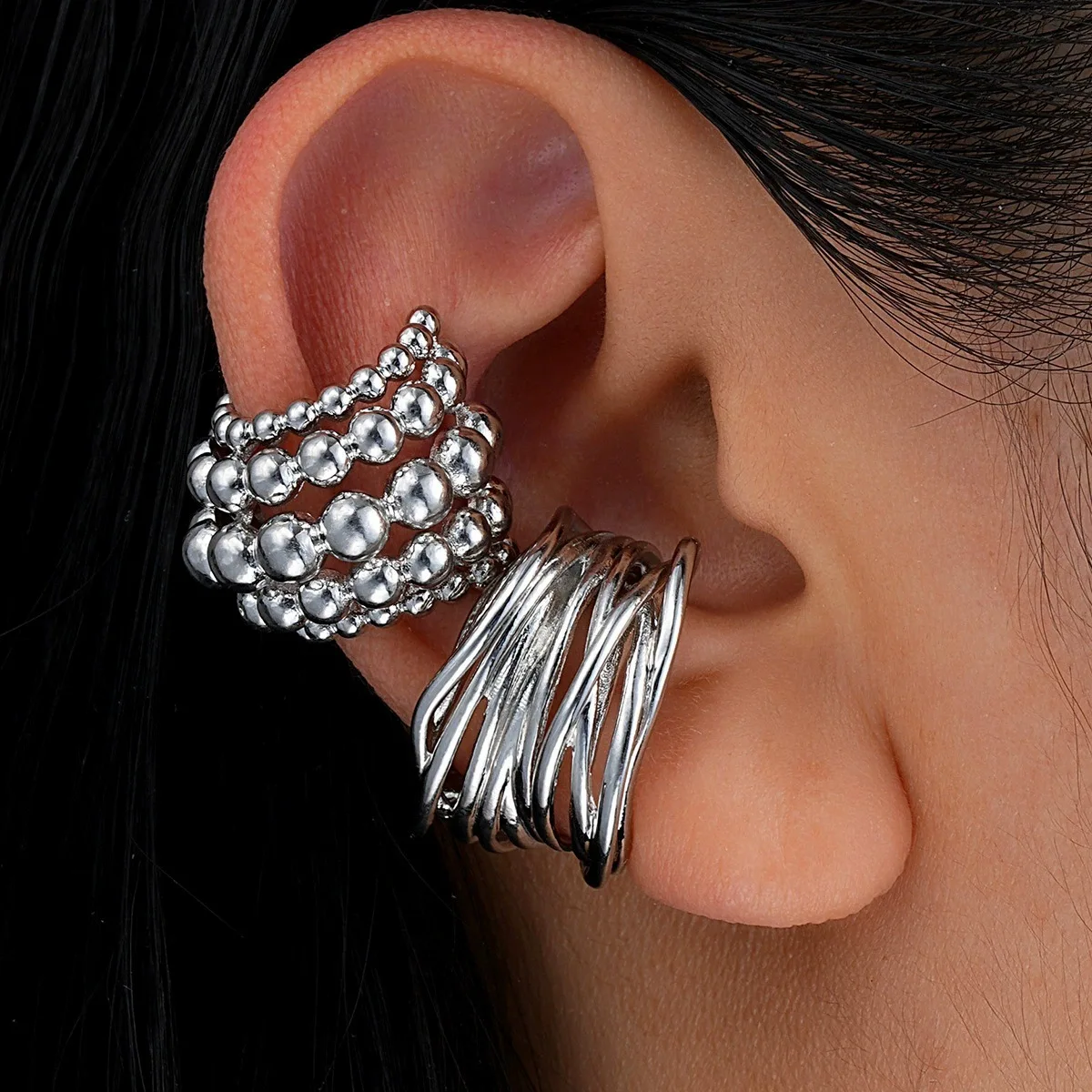 2Pcs/Set Punk Gothic C-Shaped Line Clip Earrings for Women Simplicity Irregular Without Piercing Earrings Fashion Jewelry Gifts view 2