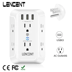 LENCENT Multi Plug Outlet Extender with 6 Outlets 3 USB Wall Charger  3 Prong Plug Power Charging Box Expander for Home Office