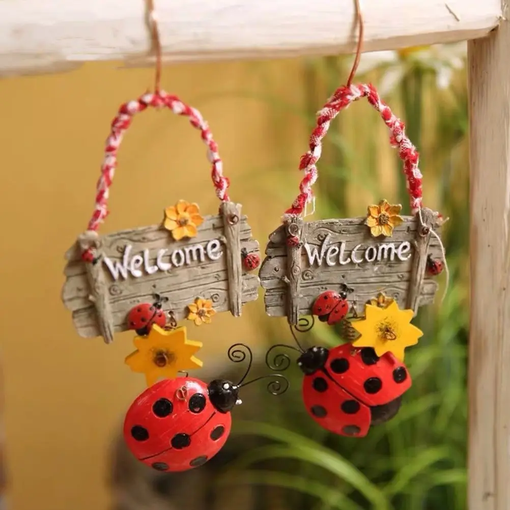 Resin Ladybug Welcome Sign Sunflower Door nament Decor Pendants for Home Party Festivals Hanging Wall Rustic