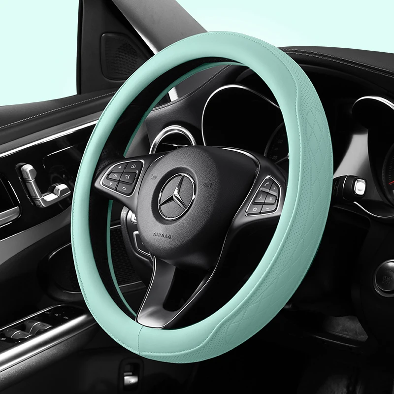 

Car Anti-Slip Leather Steering wheel Cover Universal Car Steering Wheel Protective Cover Fashion Style 38cm Shape O D Green