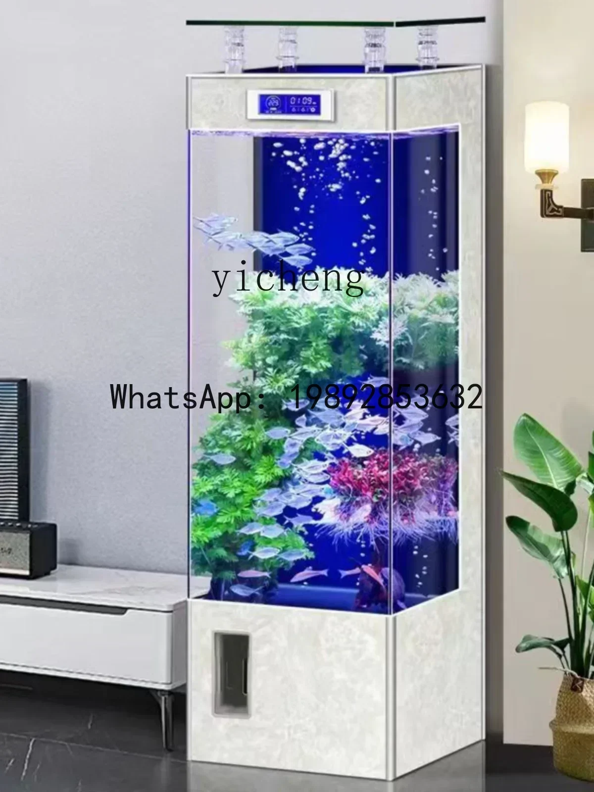 

b13 Small Household Living Room Floor New Fish Tank Square Back Filter Aquarium Super White Glass Change Water