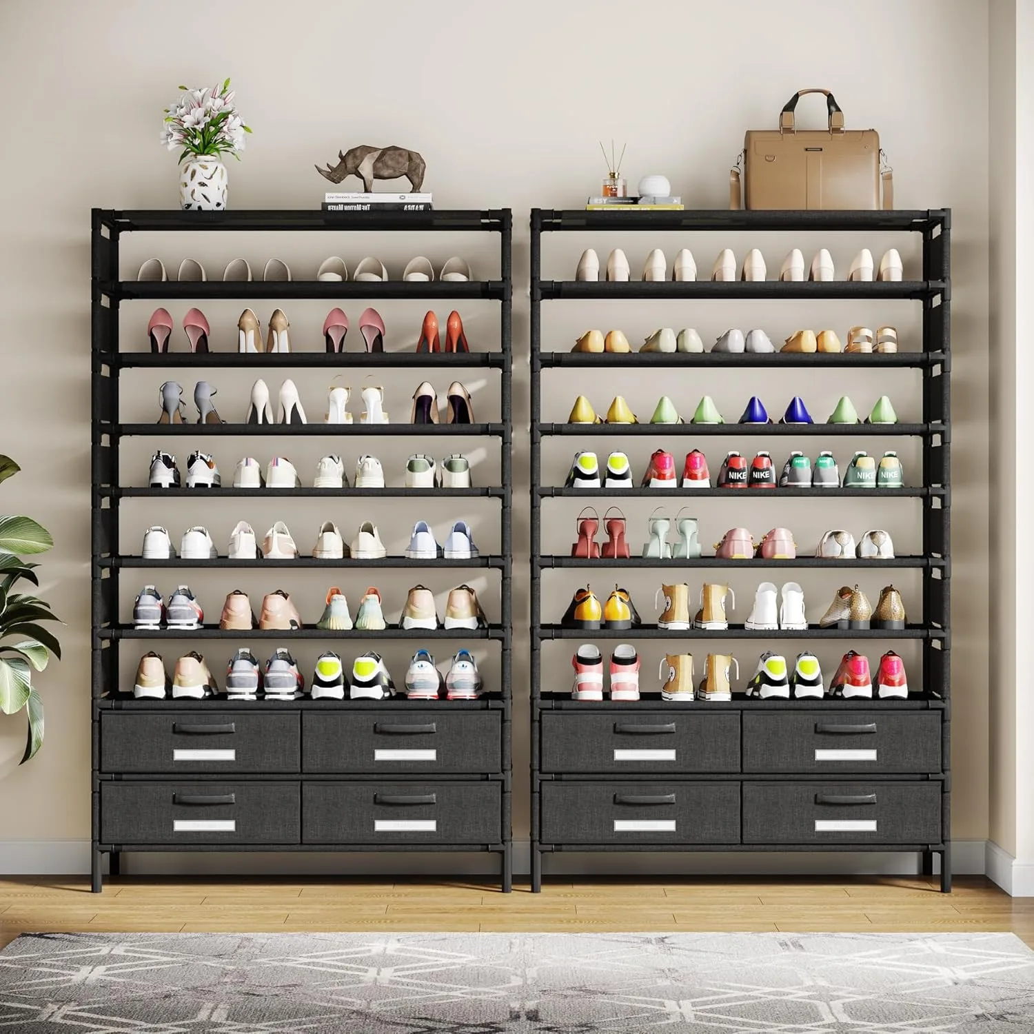 bookshelf with 4 Bins Drawers for Closet Entryway, Vertical Shoe Racks Free Standing wardrobes, clothes rack image 3
