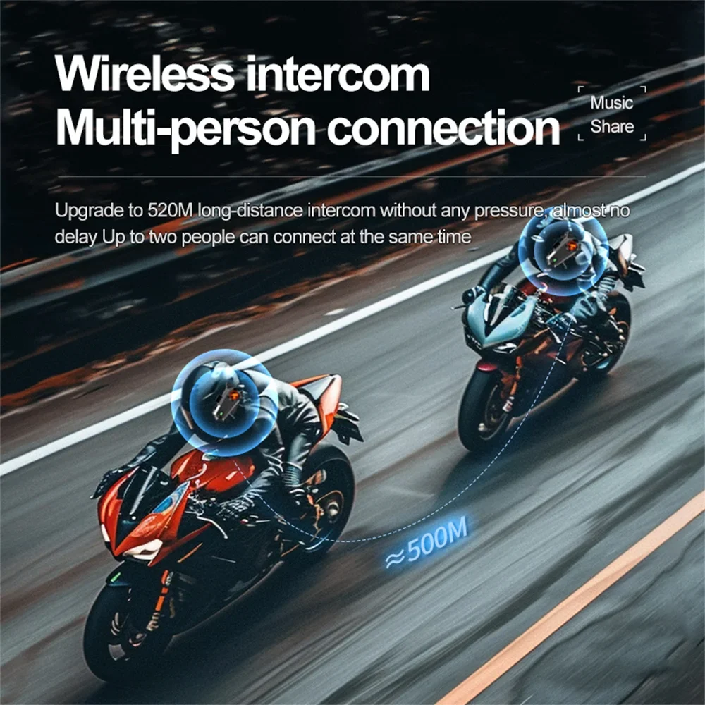 500 متر دراجة نارية إنترفون سماعة خوذة 1000mah V5.3 بلوتوث اللاسلكية البيني مقاوم للماء Intercomunicador المتكلم سماعة
