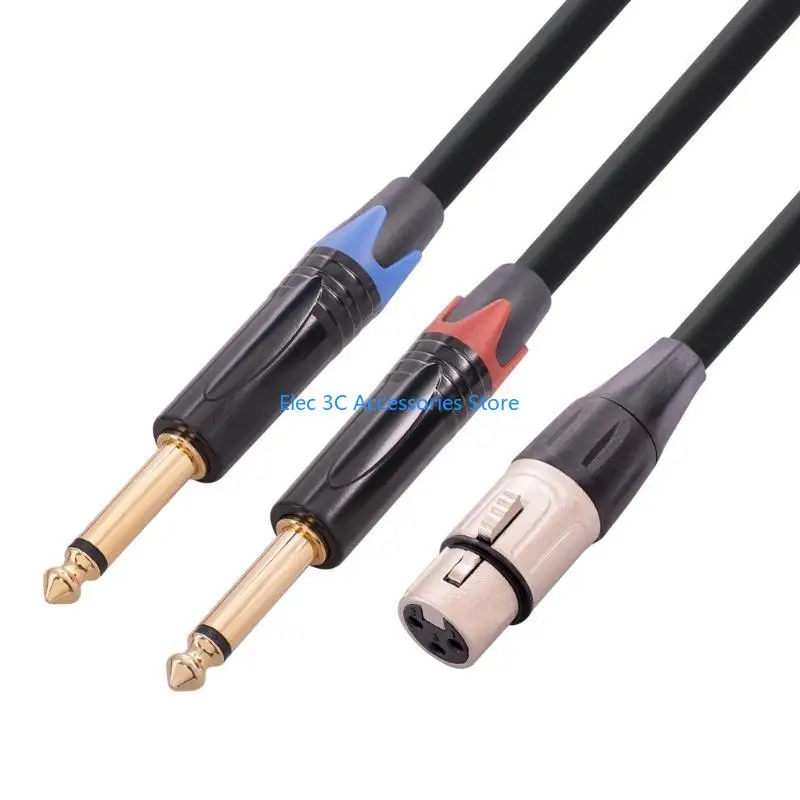Y51A XLR Female 3Pin to 6.35mm 1/4 inch Mono Male Y Splitter Cable, Dual 6.35mm 1/4