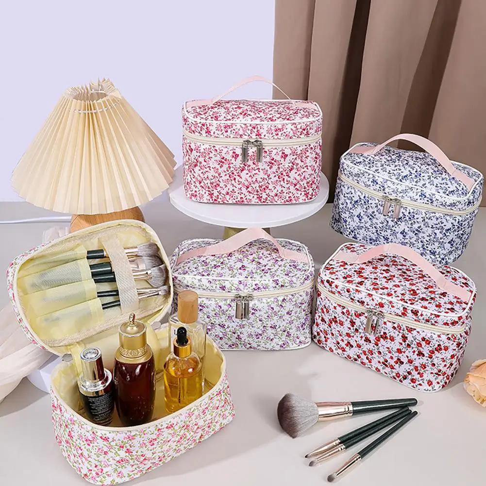 Floral Pattern Cosmetic Bag Dual Smooth Zipper Toiletry Bag Easy-to-clean Makeup Bag Foldable Makeup Organizer