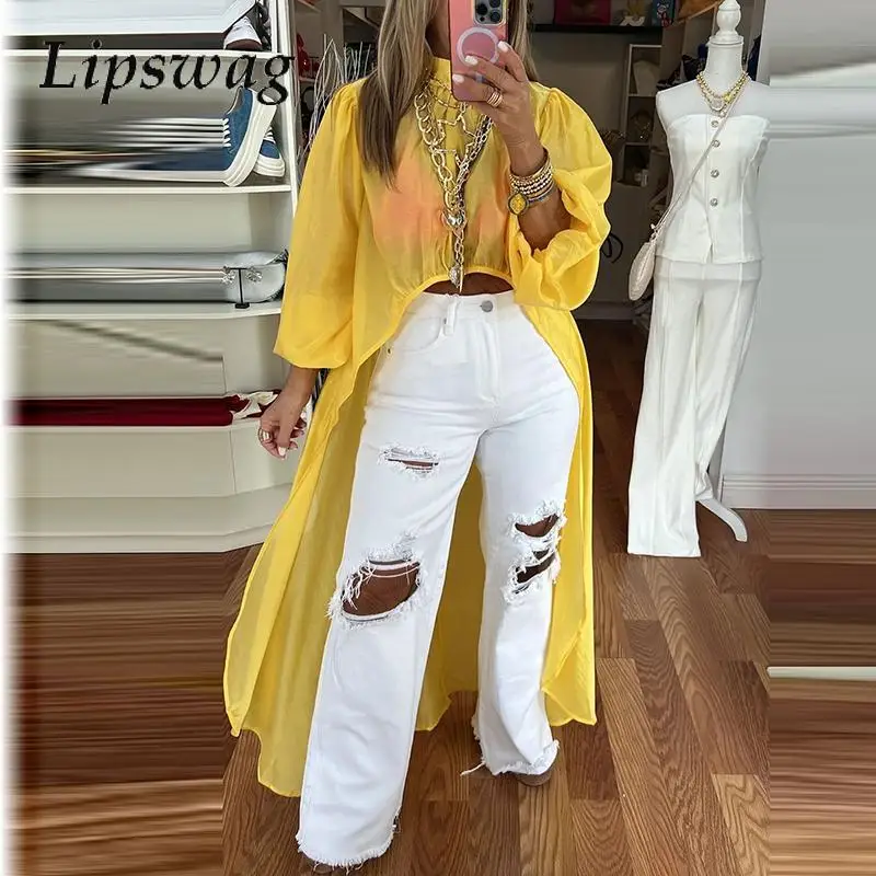 

Women's Fashion Turtleneck Thin Shirt Dress 2025 Casual Bubble Long Sleeve Irregular Tops Elegant Waist Solid Loose Long Blouse