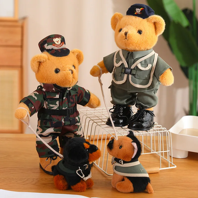 Cartoon Royal Oman Police Uniform Bear Plush Toy Stuffed Animal Fire Suit Camouflage Clothes Teddy Bears Military dog Kids Gifts