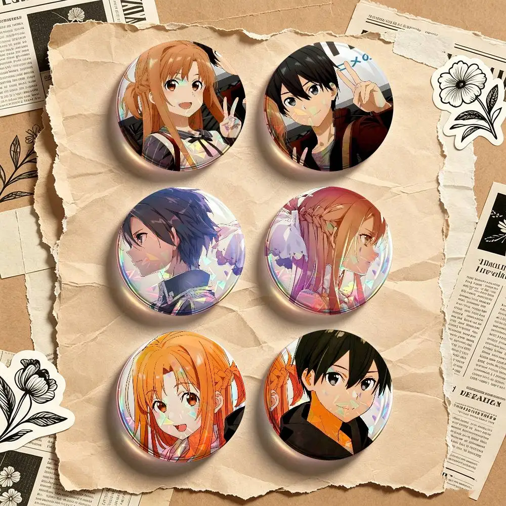AsunaKirito S-Sword Art Online Juego de 2 piezas de insignias, broches de moda para mujeres y hombres, accesorio para mochila, bolsa, joyería, regalo.