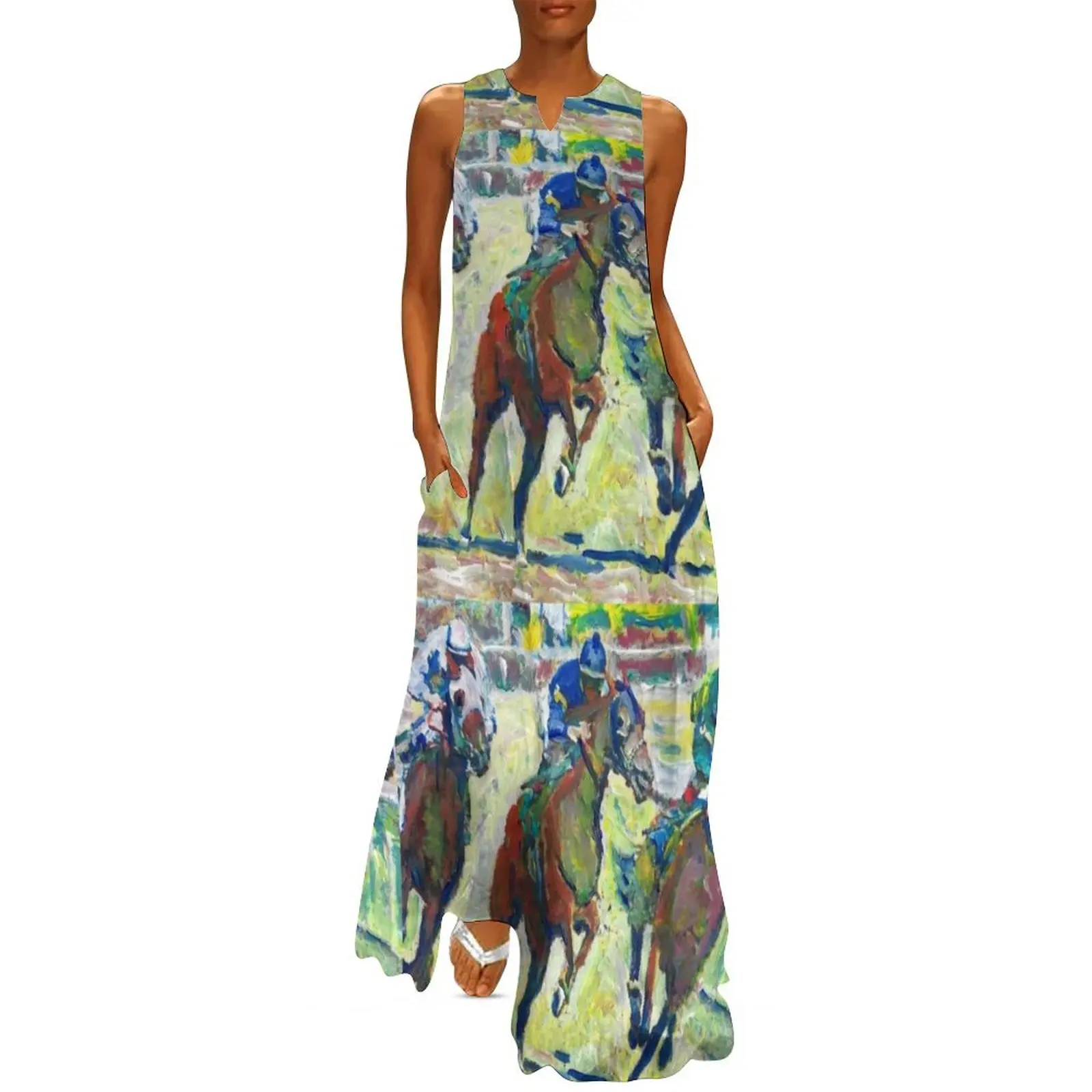 At The Horse Races, Horse Picture Long Dress birthday dress luxury dresses Dress