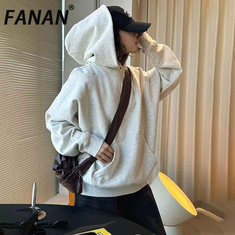 

FANAN Fashion Hooded Design Sweatshirt For Women Solid Long Sleeve Thick Warm Pullover Tops Female Clothing 2026 Spring New