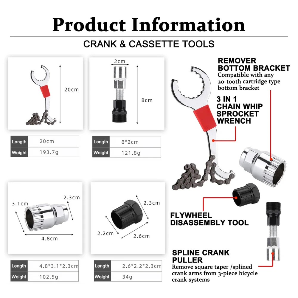Bike Repair Tool with Chain Riveter Tire Levers Crank Puller Freewheel Remover Link PliersBottom bracket Freewheel Removal Tool image 4