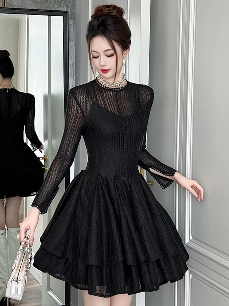 Robe de gâteau courte rétro française pour femmes, vêtements sexy, mignon, maille transparente, évider, robe de Rh, robe de soirée, éducatif, Fi.C. Mujer