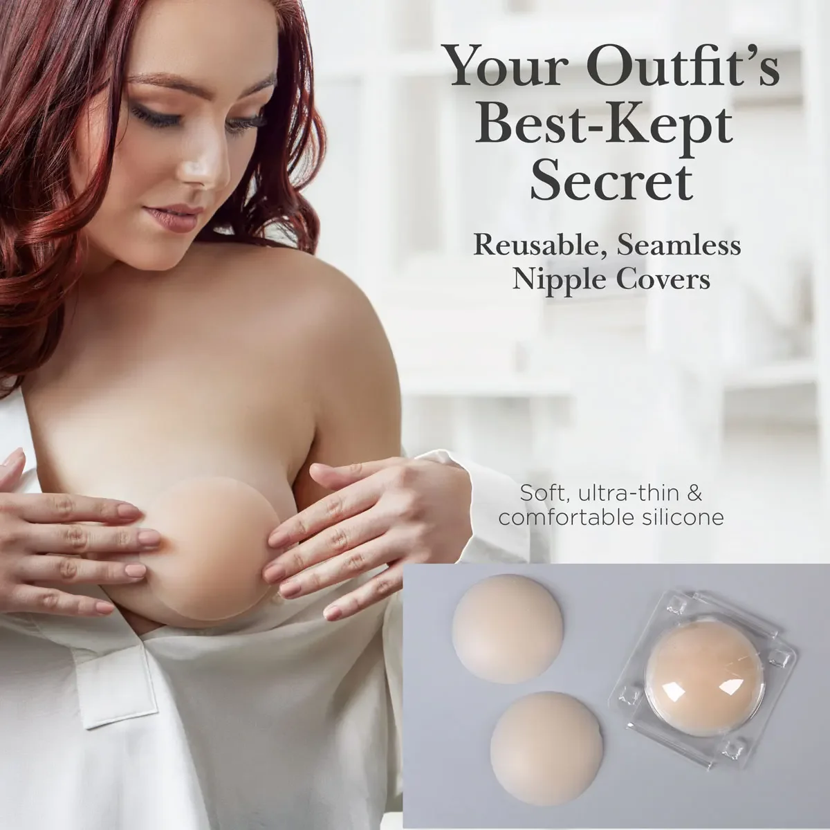 1Pack Non-Adhesive Bra Liner Nipple Covers for Women–Reusable Silicone No-Show Inserts, Comfortable Strapless Bra Invisible Bra