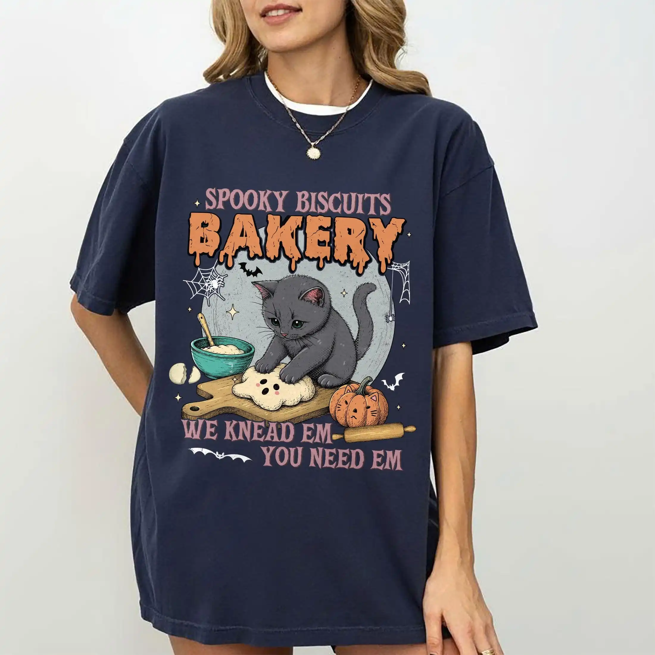 Kitty Spooky Biscuits Colors Shirt, Halloween Cat Bakery Tee, Vintage Pumpkin Shirt, Cat Lover Gifts