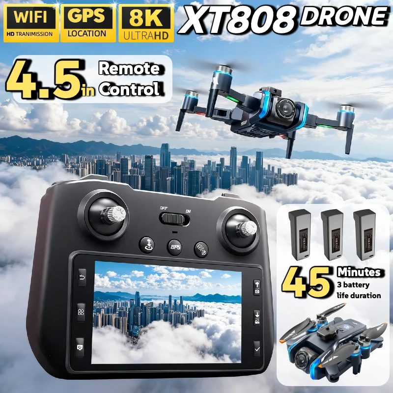 Hot XT808 GPS Drone 5G FPV Dual Camera Brushless Motor Foldable RC Quadcopter Long Flight Time Altitude Hold Professional Toy