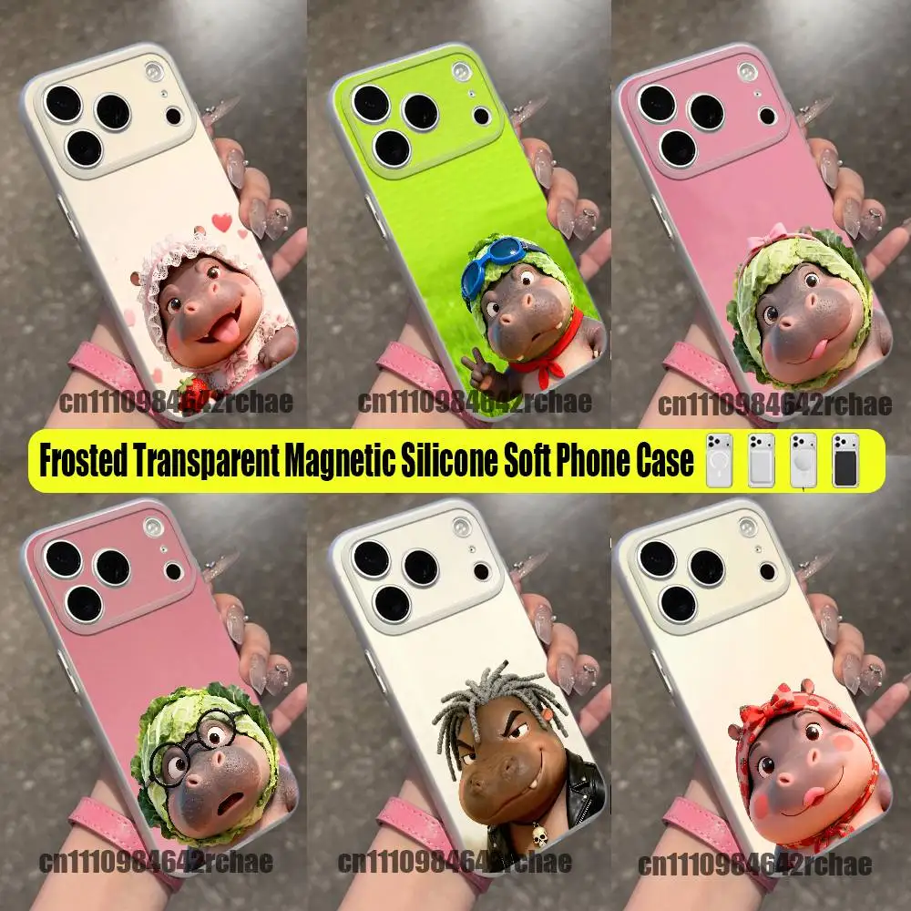 For Cute Hippo Hippopotamus Phone Case For iPhone 15 17 12 14 13 18 16 11 Plus Pro Max Mini For Magsafe Magnetic Clear