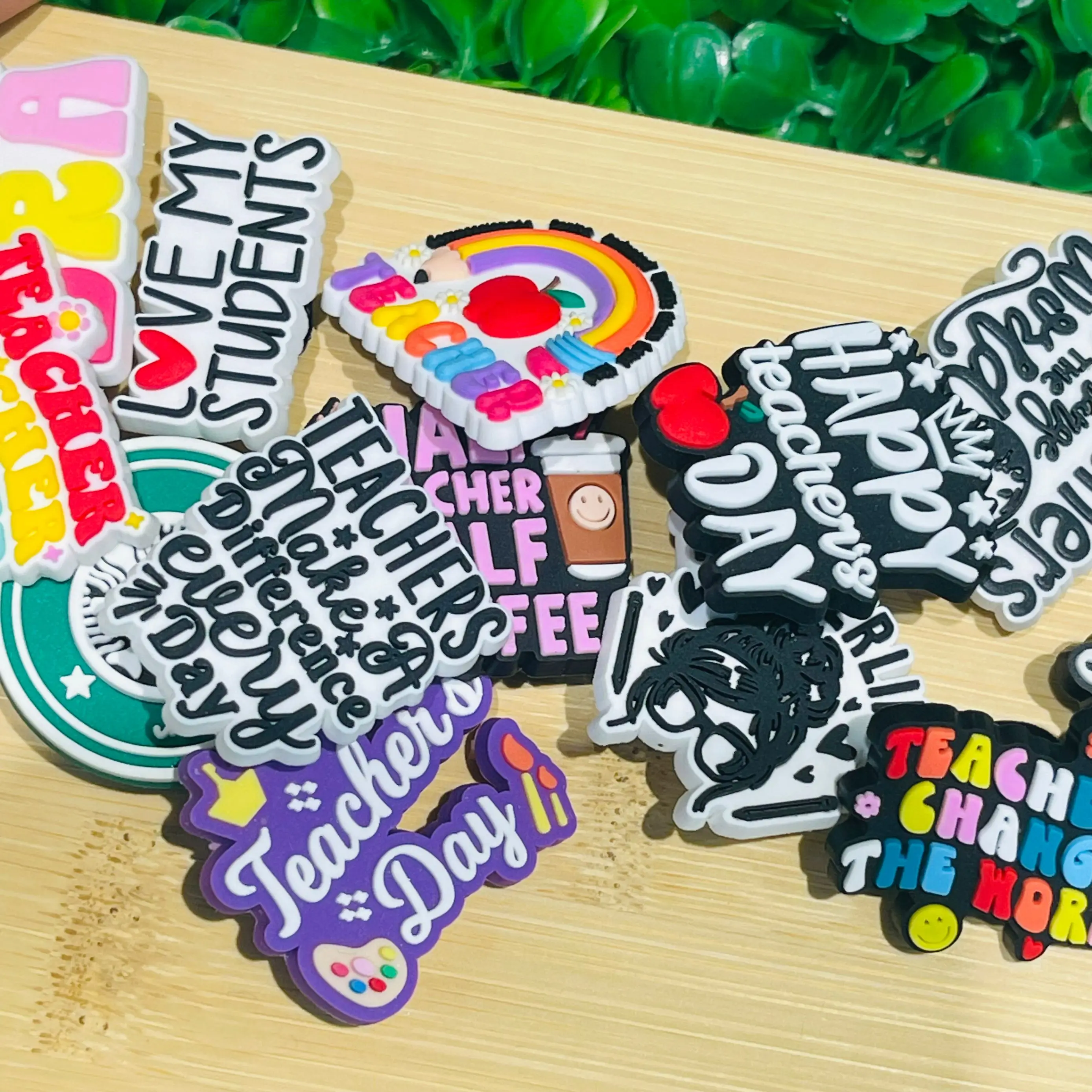 1-13Pcs Happy Teacher's Day PVC Shoe Charms Teaching is My Vibe Clog Button Decorations Fit Man Woman Holiday Present
