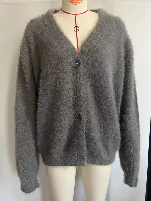 Autumn Winter V Neck Long Sleeve Button Thicken Fluffy Soft Loose Cardigan Knitted Sweater Coats PYMYFZC-9902 6 Autumn Winter V Neck Long Sleeve Button Thicken Fluffy Soft Loose Cardigan Knitted – view 6