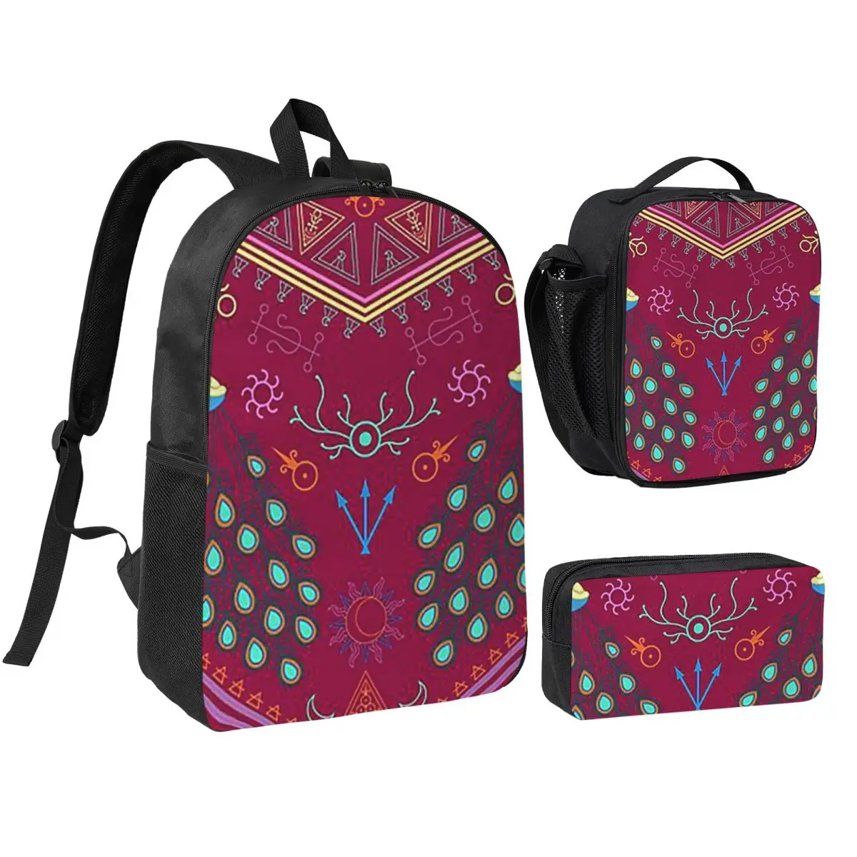 Mollymauk Tealeaf Inspired Print Backpack Student BookBag School Bag Shoulder Bags 3ps Insulated Lunch Bag Pencil Case