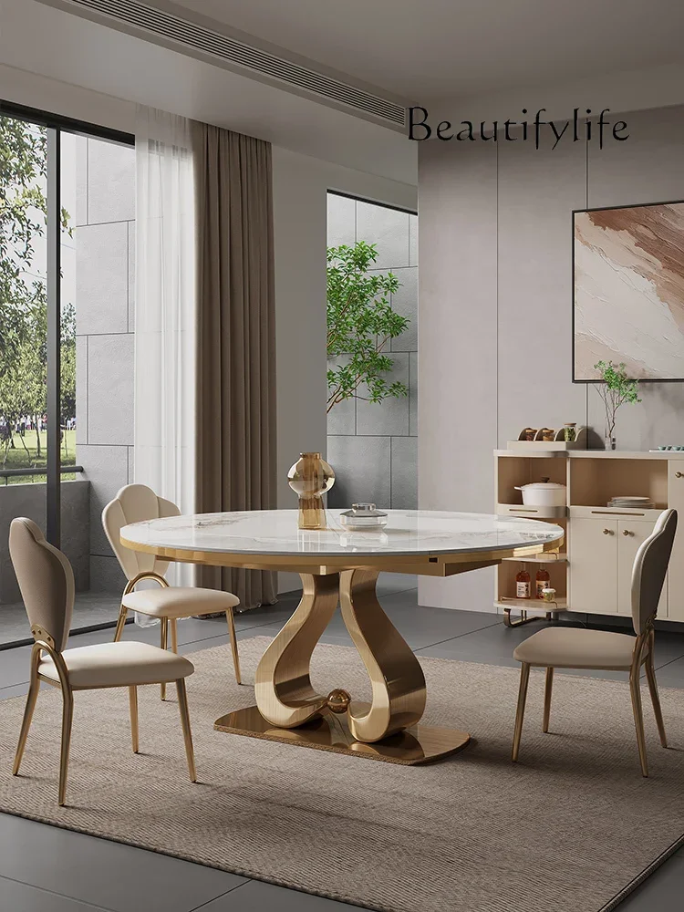

Round rock slab dining table Modern simple light luxury household designer telescopic square and round round table