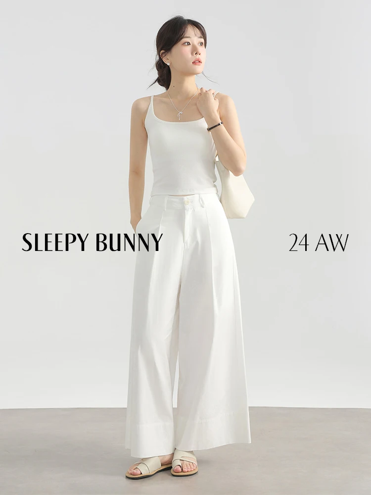High Waist Wide Leg Pants Elastic Waist Cropped Trousers Women Summer Loose Casual Bottoms Slimming Tall Look Patchwork Outfit