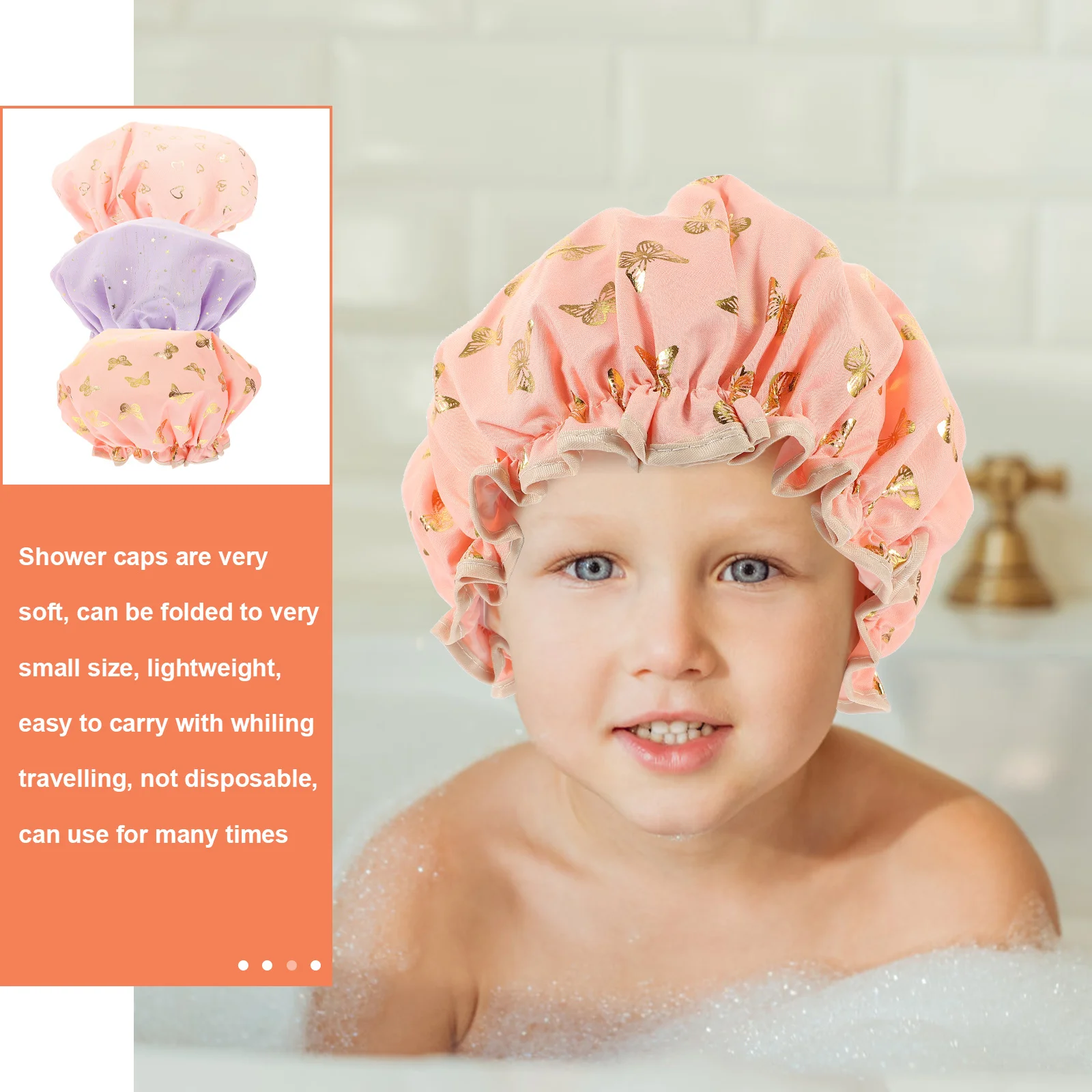 

3Pcs Waterproof Kids Shower Bath Hat Elastic Fit Baby Bathing Hair Cap Soft Lightweight Reusable for Bath Face Cleaning