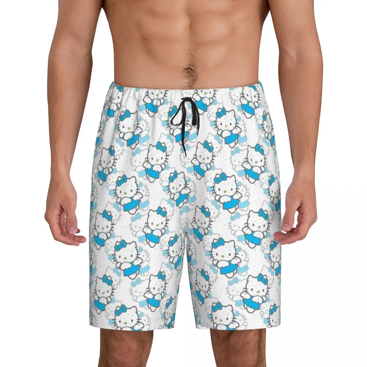 Custom Cartoon Anime Hello Kitty Pajama Shorts for Men Sleepwear Lounge Bottom Stretch Sleep Short Pjs with Pockets