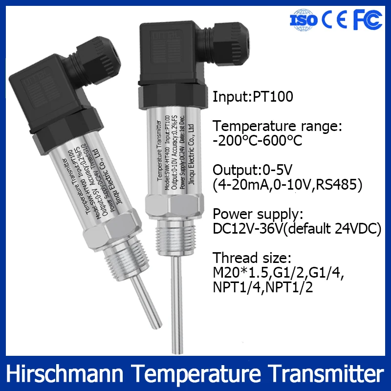 Hirschmann Temperature Transmitter PT100 Thermistor Temperature Transducer 0-5V Output 24VDC Intelligen RTD Temperature Sensor