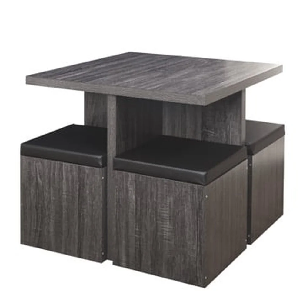 طقم طعام مكون من 5 قطع مع طاولة مربعة عثمانية ومقاعد من الجلد الصناعي بتصميم عصري مدمج للمنازل الصغيرة والشقق الداخلية #4