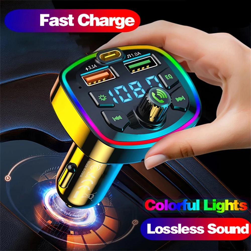 Universal Wireless Car Kit FM Transmitter, Handsfree Wireless Car MP3 Player, Dual USB-C Charging Ports, ABS Material, No Batter